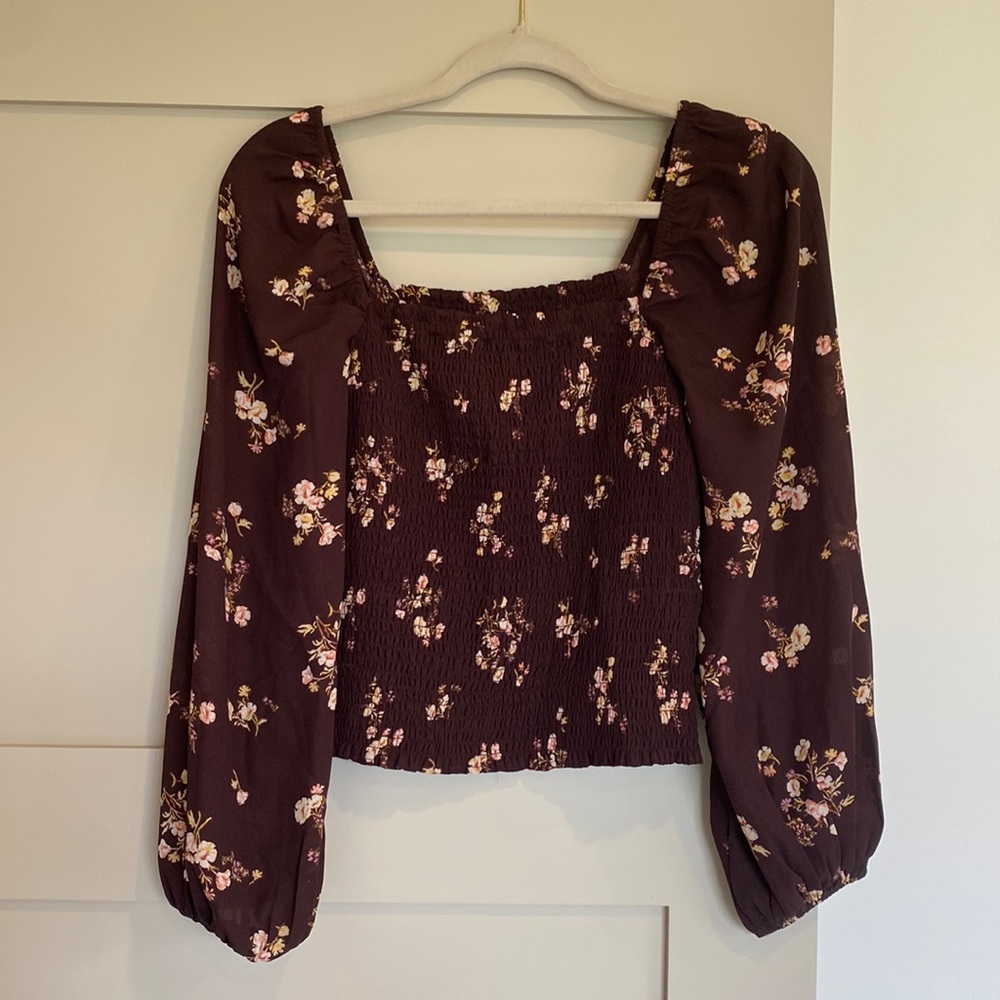 Abercrombie Brown Floral Ruched Blouse